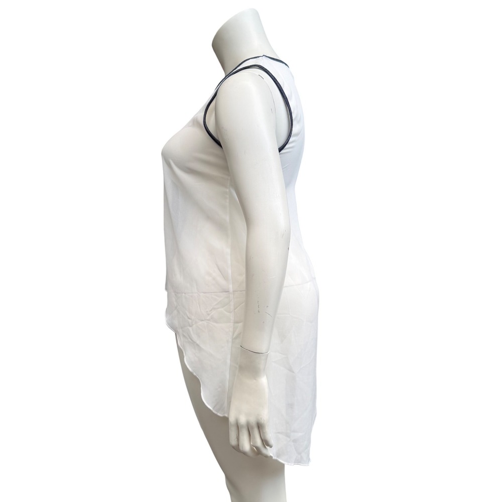 UK2LA Sleeveless High-Low Top Y2K Style Sheer White Navy Trim Boho Festival L - Picture 2 of 12
